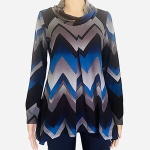 New Directions casual zigzag tight knit cardigan S multi color dropped neckline